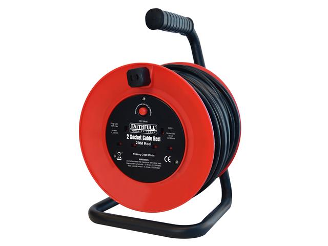 XMS Faithfull Open Frame Cable Reel 240V 20m 13A 2 Sockets