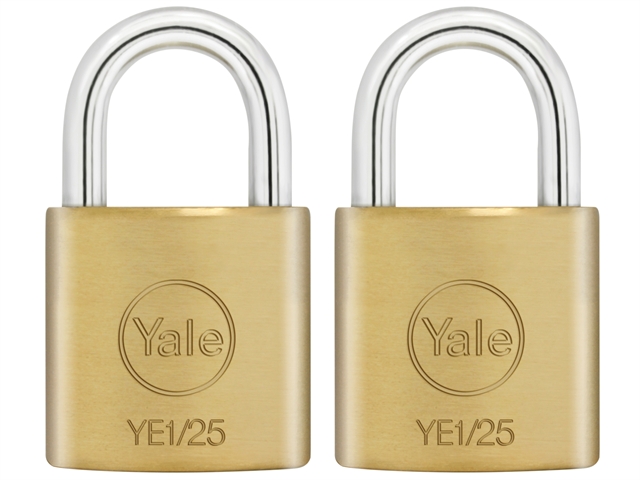 Yale Locks YE1 Brass Padlock 25mm (2 Pack)