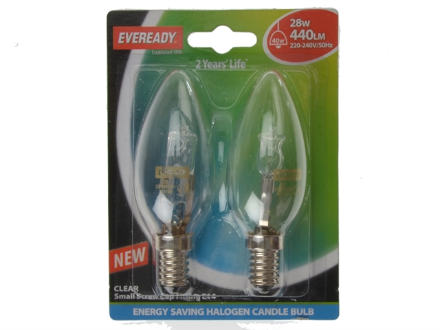Eveready Lighting Candle ECO Halogen 28 Watt (36 Watt) SES/E14 Small Edison Screw Card of 2 2