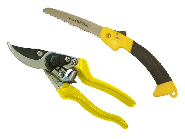 Faithfull Bypass Secateurs 200mm (8in) + Pruning Saw Twin Pack 1