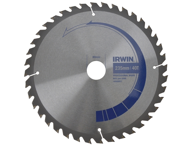 IRWIN Circular Saw Blade 235 x 30mm x 40T Professional Cross & Rip Cut 1