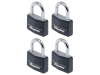 Master Lock Aluminium Black Vinyl Cover 40mm Padlock 4 Pin - Keyed Alike x 4 1