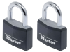 Master Lock Aluminium Black Vinyl Cover 40mm Padlock 4 Pin - Keyed Alike x 2 1