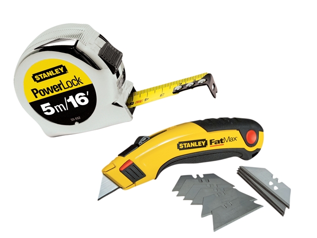 Stanley Tools Powerlock Classic Tape 5m/16ft & FatMax Retractable Utility Knife 1