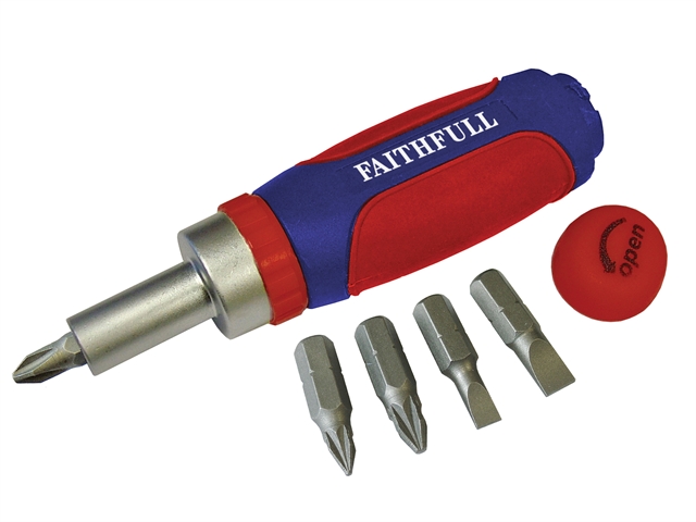 Faithfull Soft Grip Screwdriver Stubby Ratchet Action