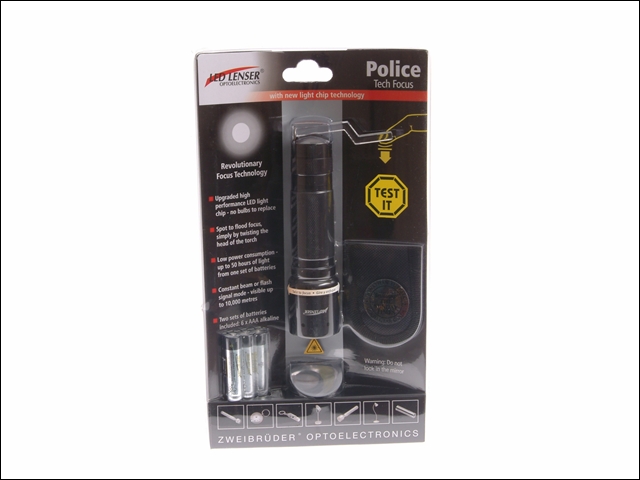 LED Lenser Police Tech LED Focus Torch Black Test It Blister Pack