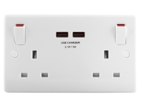 Masterplug 2 Gang Switched Socket Outlet + USB Charger 13 Amp